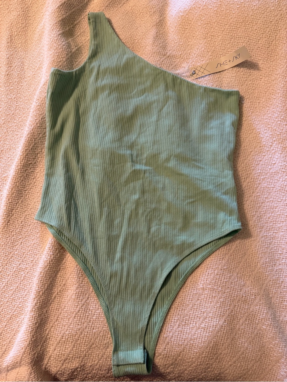 She + Sky One-Shoulder Ribbed One-Piece bodysuit - Sage Green
